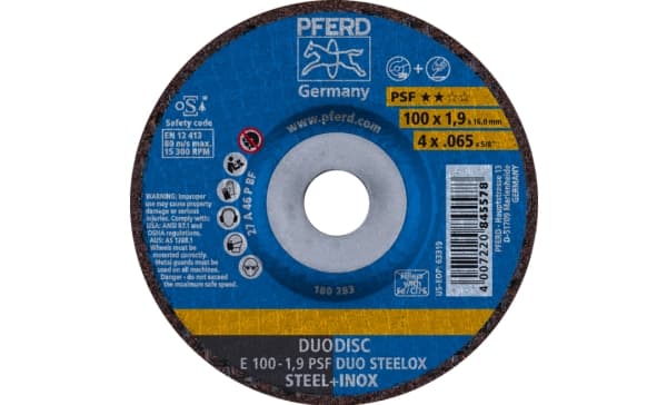 PFERD E 100-1,9 PSF DUO STEELOX/16,0, Stål, Rostfritt stål, PFERD, 1,6 cm, 10 cm, 15300 RPM, 10 styck