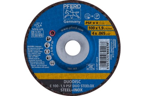PFERD E 100-1,9 PSF DUO STEELOX/16,0, Stål, Rostfritt stål, PFERD, 1,6 cm, 10 cm, 15300 RPM, 10 styck