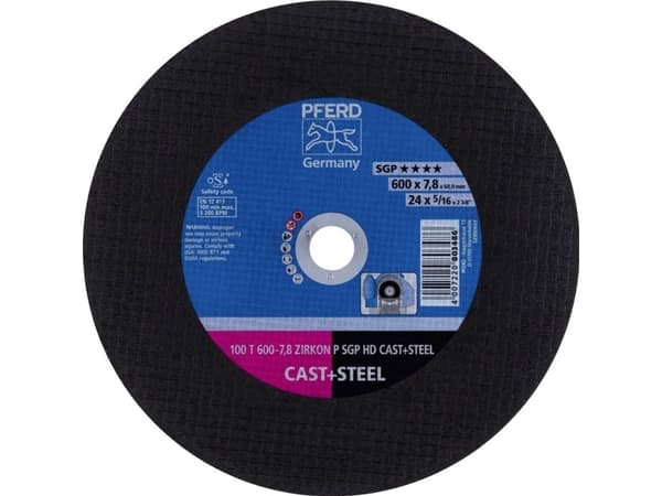 PFERD 100 T 600-7,8 ZIRKON P SGP HD CAST+STEEL/60,0, Stål, Støpejern, PFERD, 6 cm, 60 cm, 3200 RPM, 5 stykker