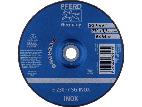PFERD E 230-7 SG INOX, Metall, 6600 RPM, 23 cm, 7,2 mm, 10 styck