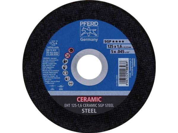 PFERD EHT 125-1,6 CERAMIC SGP STEEL, Terästä, PFERD, 2,22 cm, 12,5 cm, 12200 RPM, 25 kpl