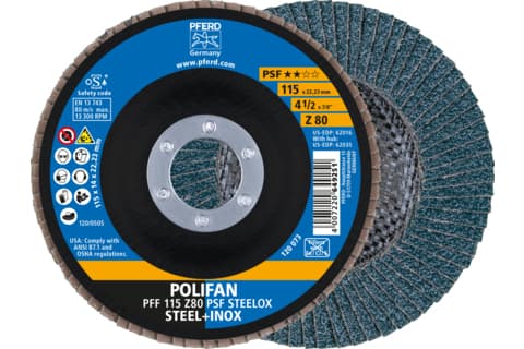 PFERD PFF 115 Z 80 PSF STEELOX, metalli, 13300 rpm, 11,5 cm, 10 kpl PFERD PFF 115 Z 80 PSF STEELOX, metalli, 13300 rpm, 11,5 cm, 10 kpl