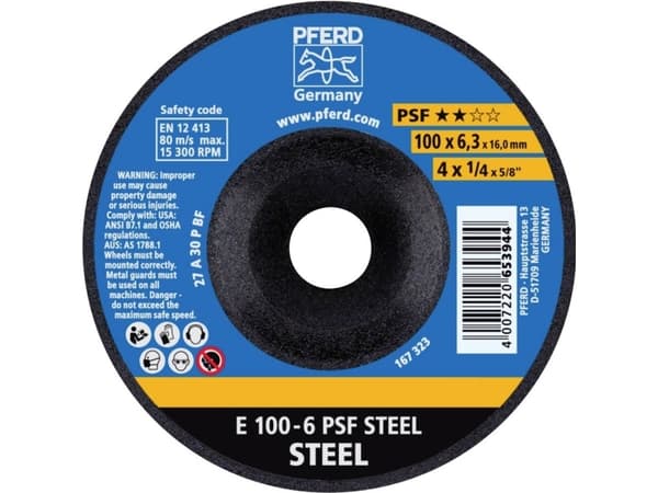 PFERD E 100-6 PSF STEEL/16,0, Metall, 15300 RPM, 10 cm, 6,3 mm, 10 stykker