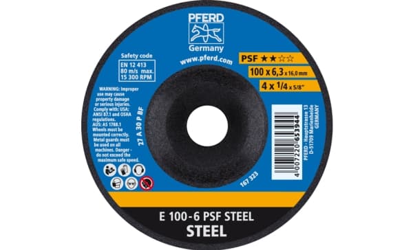 PFERD E 100-6 PSF STEEL/16,0, Metall, 15300 RPM, 10 cm, 6,3 mm, 10 stykker