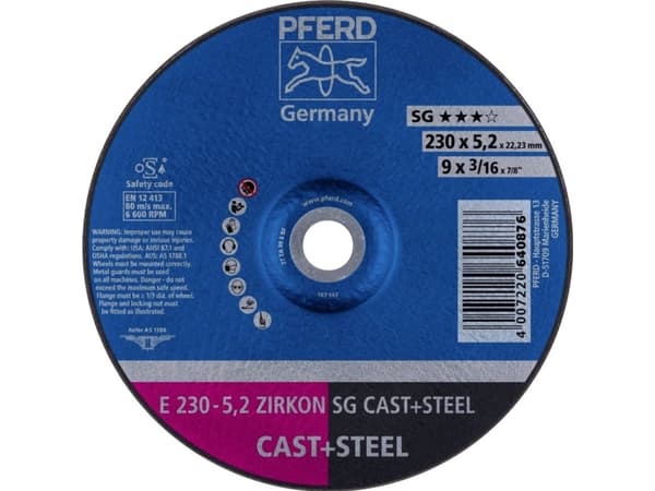 PFERD E 230-5,2 ZIRKON SG CAST+STEEL, Metall, 6600 RPM, 23 cm, 5,2 mm, 10 styck