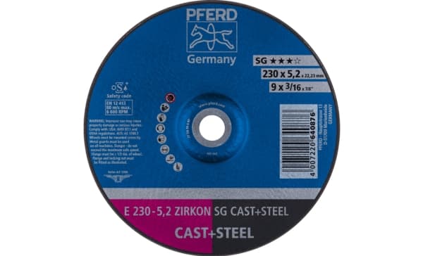 PFERD E 230-5,2 ZIRKON SG CAST+STEEL, Metall, 6600 RPM, 23 cm, 5,2 mm, 10 styck