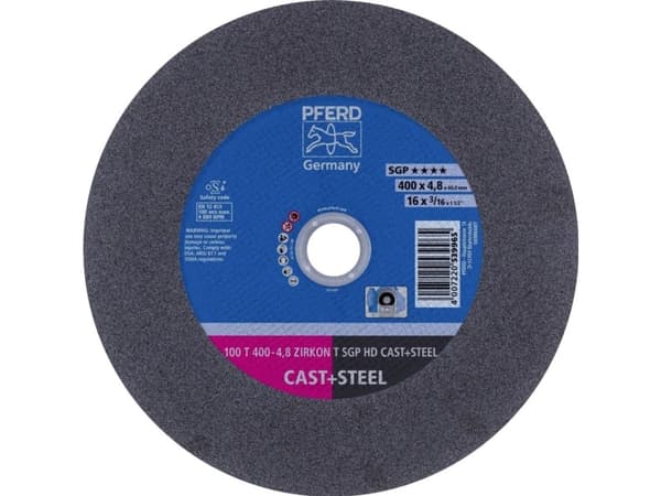 PFERD 100 T 400-4,8 ZIRKON T SGP HD CAST+STEEL/40,0 6632323235 Skärskiva rakt 400 mm 40 mm 10 st Härdat stål, Gjutjärn, Stål