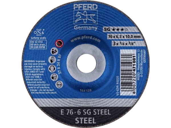 PFERD E 76-6 SG STEEL/10,0, Metall, 20200 RPM, 7,6 cm, 6,3 mm, 10 styck