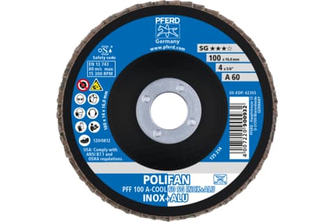 PFERD 67656100, Klaffskive, Nedtrykket senter, Aluminium, Rustfritt stål, Ikke-jernholdig metall, Alle merker, 1,6 cm, 10 cm