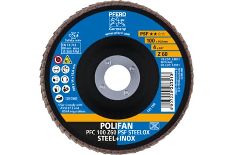 PFERD PFC 100 Z 60 PSF STEELOX/16,0, Metall, 15300 RPM, 10 cm, 10 styck