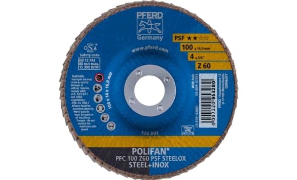 PFERD PFC 100 Z 60 PSF STEELOX/16,0, Metall, 15300 RPM, 10 cm, 10 styck