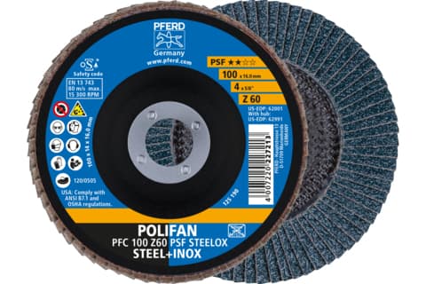 PFERD PFC 100 Z 60 PSF STEELOX/16,0, Metall, 15300 RPM, 10 cm, 10 styck