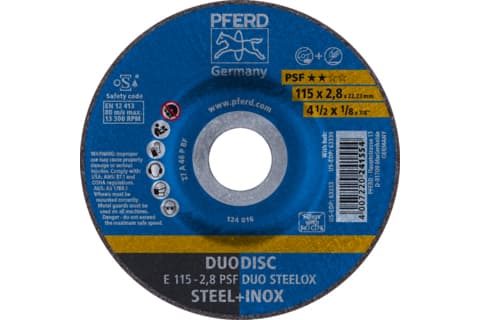 PFERD E 115-2,8 PSF DUO STEELOX, Stål, Rustfritt stål, PFERD, 2,22 cm, 11,5 cm, 13300 RPM, 10 stykker