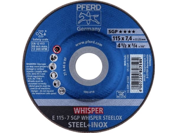 PFERD E 115-7 SGP WHISPER STEELOX, Metall, 13300 RPM, 11,5 cm, 7,4 mm, 10 styck