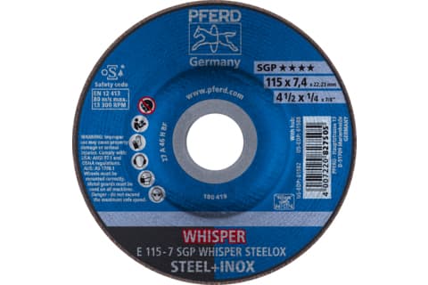 PFERD E 115-7 SGP WHISPER STEELOX, Metall, 13300 RPM, 11,5 cm, 7,4 mm, 10 styck