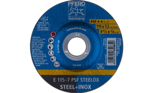 PFERD E 115-7 PSF STEELOX, Metall, 13300 RPM, 11,5 cm, 7,2 mm, 10 styck