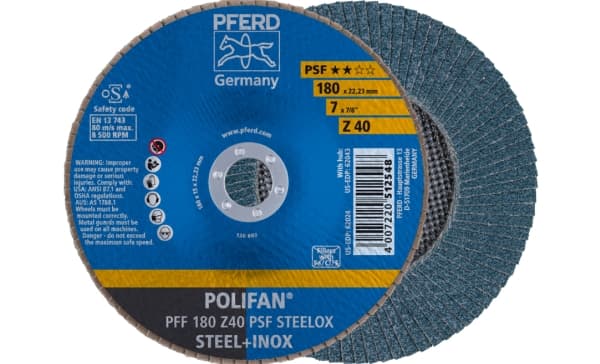 PFERD PFF 180 Z 40 PSF STEELOX, Metalli, 8500 RPM, 18 cm, 10 kpl
