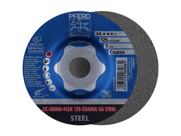 PFERD CC-GRIND-FLEX 125 SG STEEL COARSE, Terästä, PFERD, 2,22 cm, 12,5 cm, 12200 RPM, 10 kpl