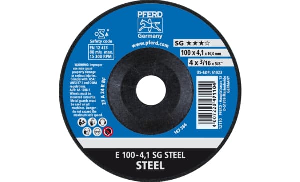 PFERD E 100-4,1 SG STEEL/16,0, Metal, 15300 RPM, 10 cm, 4.1 mm, 10 pc(s)