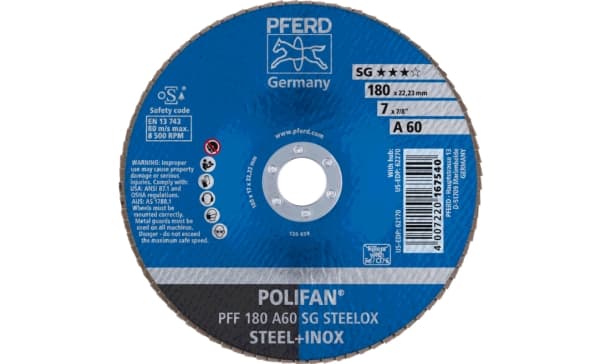 PFERD PFF 180 A 60 SG STEELOX, Metalli, 8500 RPM, 18 cm, 10 kpl
