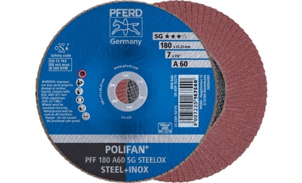PFERD PFF 180 A 60 SG STEELOX, Metalli, 8500 RPM, 18 cm, 10 kpl