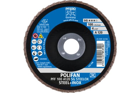 PFERD PFF 100 A 120 SG STEELOX/16,0, Metall, 15300 RPM, 10 cm, 10 styck