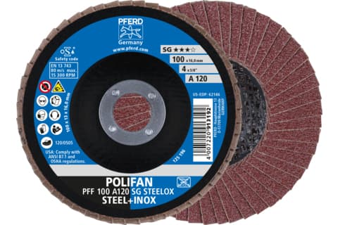 PFERD PFF 100 A 120 SG STEELOX/16,0, Metall, 15300 RPM, 10 cm, 10 styck