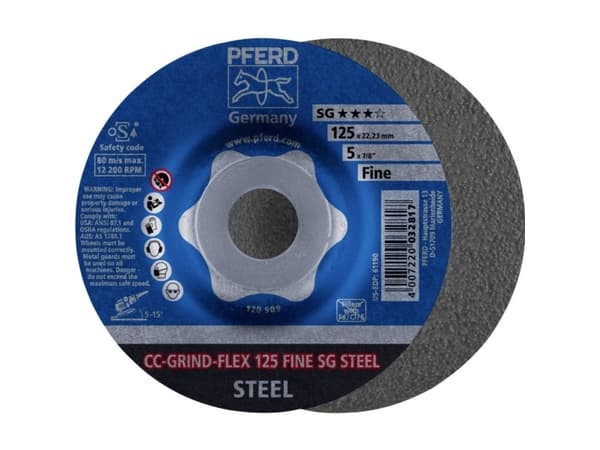PFERD CC-GRIND-FLEX 125 SG STEEL FINE, Stål, PFERD, 2,22 cm, 12,5 cm, 12200 RPM, 10 styck