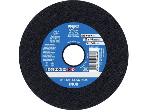 PFERD EHT 125-1,6 SG INOX, Stål, Rustfritt stål, PFERD, 2,22 cm, 12,5 cm, 12200 RPM, 25 stykker