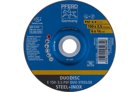 PFERD E 150-3,5 PSF DUO STEELOX, Teräs, Ruostumaton teräs, PFERD, 2,22 cm, 15 cm, 10200 rpm, 10 kpl