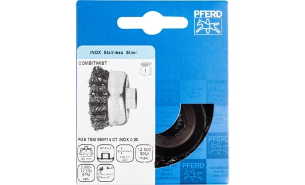 PFERD POS TBG 65/M14 CT INOX 0,50, 6,5 cm, 6,5 cm, Stål, Ikke-jernholdig metall, Bronse, Rustfritt stål, Aluminium, 12500 RPM