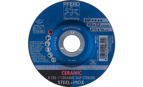 PFERD E 115-7 CERAMIC SGP STEELOX, Metall, 13300 RPM, 11,5 cm, 7,2 mm, 10 styck
