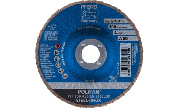 PFERD PFF 100 A 80 SG STEELOX/16,0, Metall, 15300 RPM, 10 cm, 10 styck