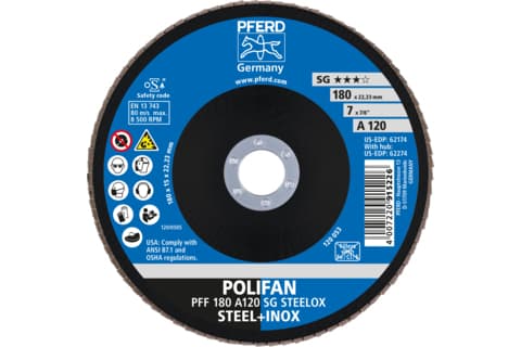 PFERD PFF 180 A 120 SG STEELOX, Metall, 8500 RPM, 18 cm, 10 styck