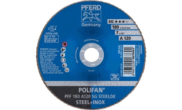 PFERD PFF 180 A 120 SG STEELOX, Metall, 8500 RPM, 18 cm, 10 styck