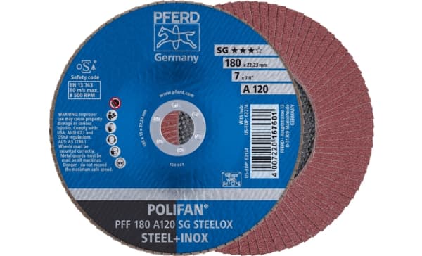 PFERD PFF 180 A 120 SG STEELOX, Metall, 8500 RPM, 18 cm, 10 styck