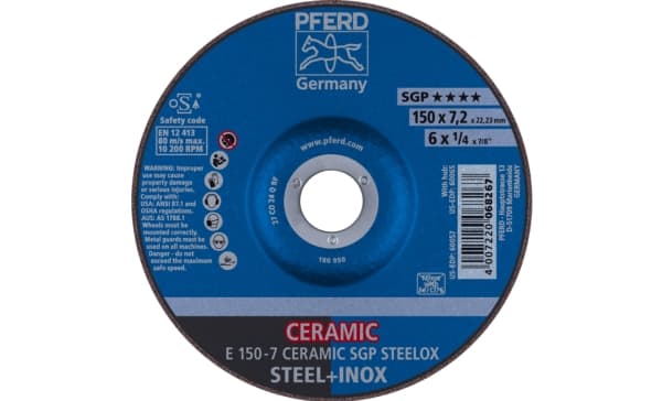 PFERD E 150-7 CERAMIC SGP STEELOX, Metall, 10200 RPM, 15 cm, 7,2 mm, 10 stykker