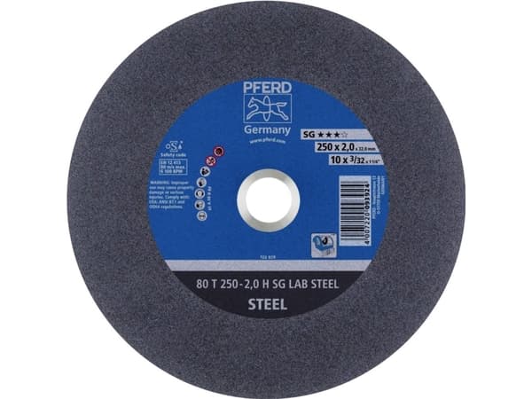 PFERD 80 T 250-2,0 H SG LAB STEEL/32,0 66300060 Skärskiva rak 250 mm 32 mm 20 st Härdat stål, gjutjärn, stål, stål, stål, gjutstål