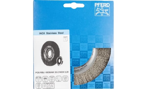 PFERD POS RBU 15038/AK32-2 INOX 0,20, 15 cm, 15 cm, Terästä, Kirjometalli, Pronssi, Ruostumaton teräs, Alumiini, 6000 RPM