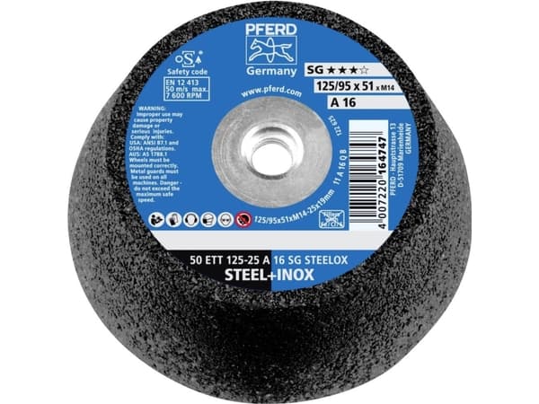 PFERD 50 ETT 125-25 A 16 SG STEELOX/M14, Stål, Rostfritt stål, PFERD, 7600 RPM, 2 styck