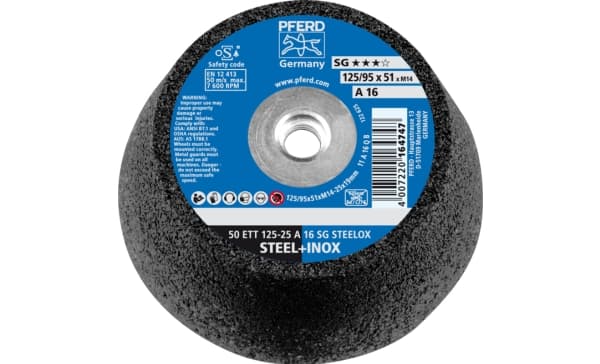 PFERD 50 ETT 125-25 A 16 SG STEELOX/M14, Stål, Rostfritt stål, PFERD, 7600 RPM, 2 styck
