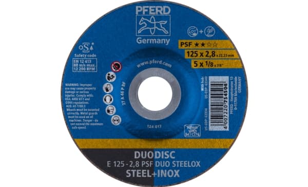 PFERD E 125-2,8 PSF DUO STEELOX, Stål, Rustfritt stål, PFERD, 2,22 cm, 12,5 cm, 12200 RPM, 10 stykker