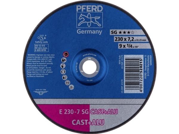PFERD E 230-7 SG CAST+ALU, 6600 RPM, 23 cm, 7,2 mm, 10 stykker