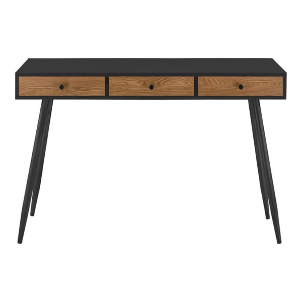[en.casa] Skrivbord Tumba med 3 lådor-75x115x48cm-metall-spånskiva-svart-mörk träfärg