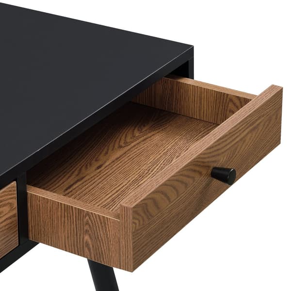 [en.casa] Skrivbord Tumba med 3 lådor-75x115x48cm-metall-spånskiva-svart-mörk träfärg
