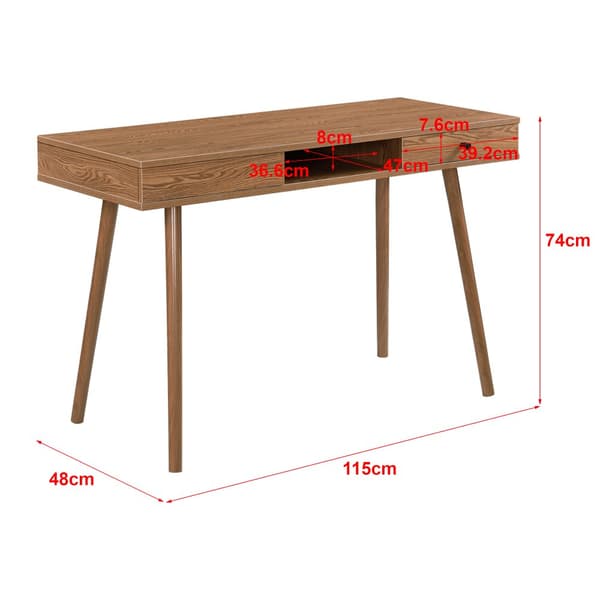 [en.casa] Skrivbord Habo med fack och låda-74x115x48cm-metall-spånskiva-mörk träfärg