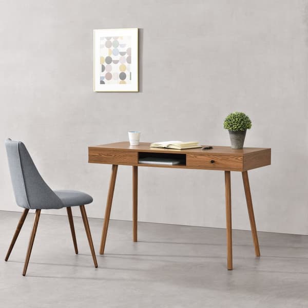 [en.casa] Skrivbord Habo med fack och låda-74x115x48cm-metall-spånskiva-mörk träfärg