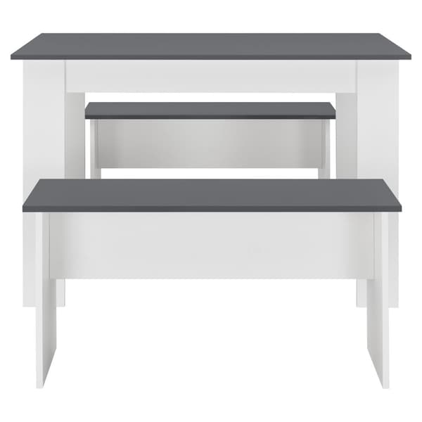 [en.casa] Matgrupp Hokksund-matbord med 2 matbordsbänkar-110x70x73cm-melaminbelagd spånskiva-plats för 4 personer-vit / grå