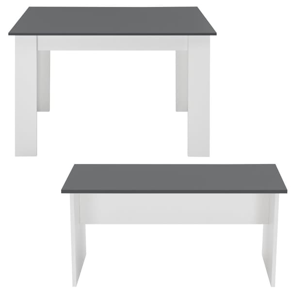 [en.casa] Matgrupp Hokksund-matbord med 2 matbordsbänkar-110x70x73cm-melaminbelagd spånskiva-plats för 4 personer-vit / grå