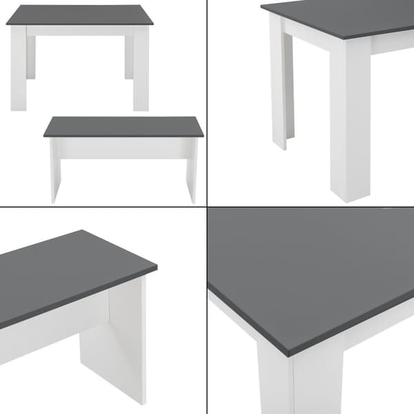 [en.casa] Matgrupp Hokksund-matbord med 2 matbordsbänkar-110x70x73cm-melaminbelagd spånskiva-plats för 4 personer-vit / grå